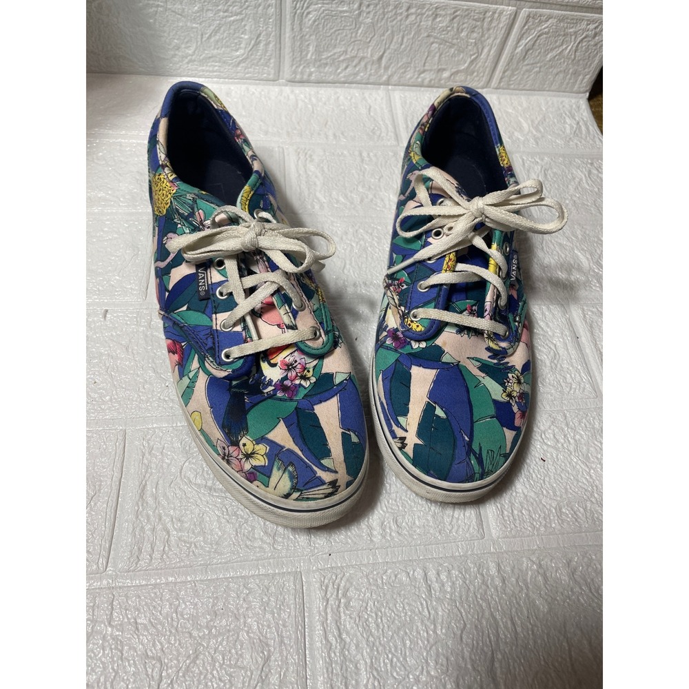 Vans Authentic Low Top Sneakers Tropical Floral Flamingo Pineapple Blue Multi